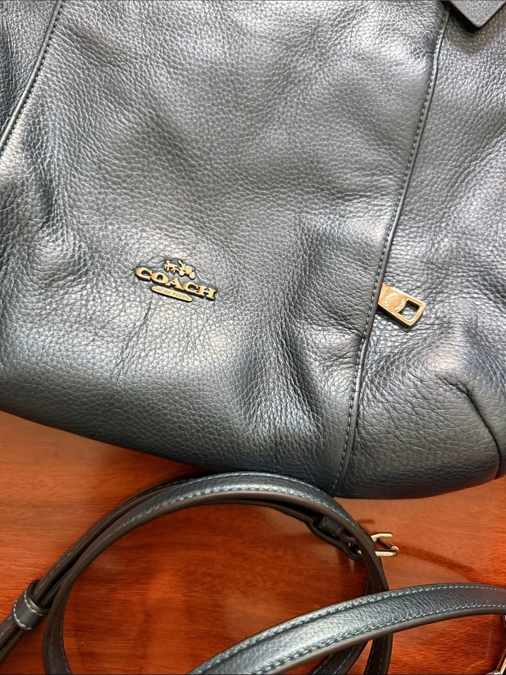 Coach Metallic Blue Isabelle East West Hobo